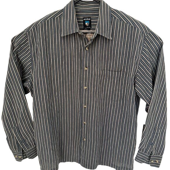 Kuhl Men’s Size X-Large Long Sleeve Button Front Shirt Navy Striped Textured XL - Picture 2 of 14